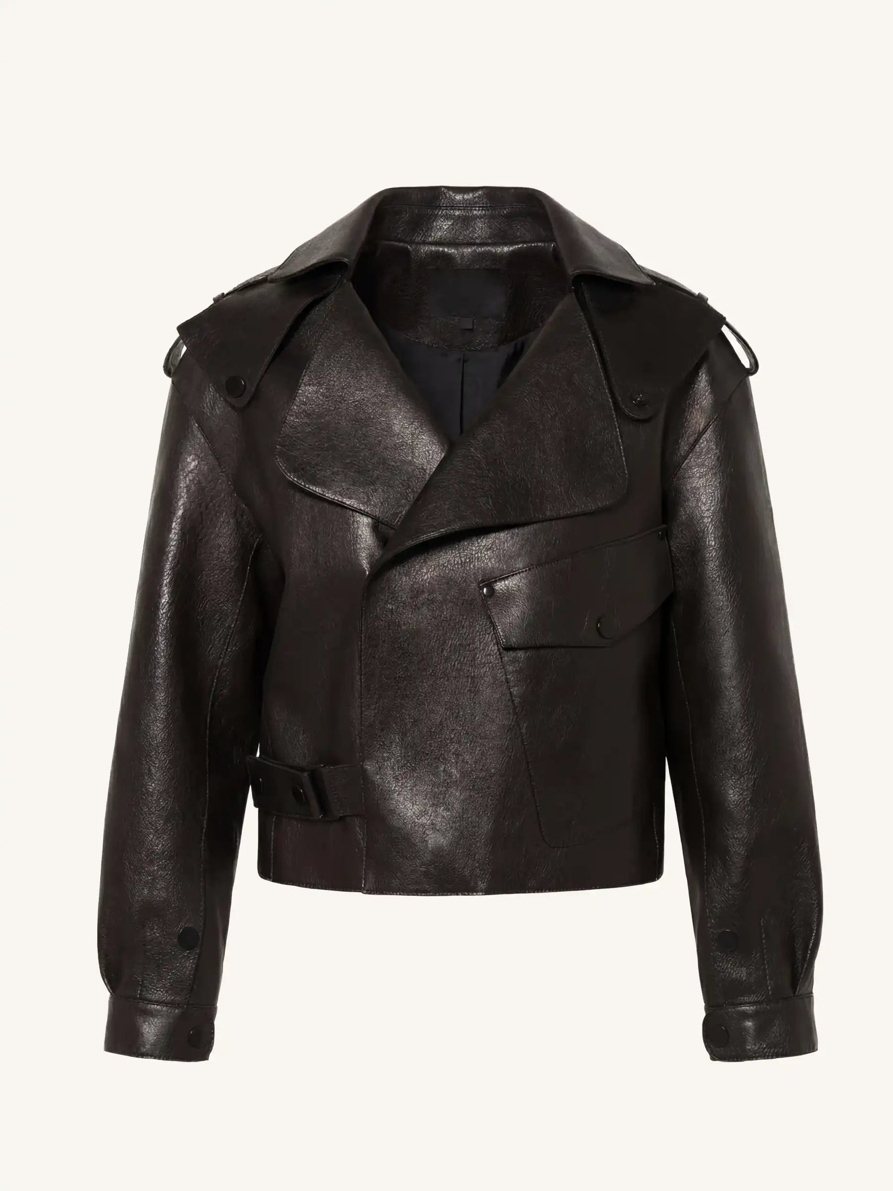 Black leather jacket on a white background