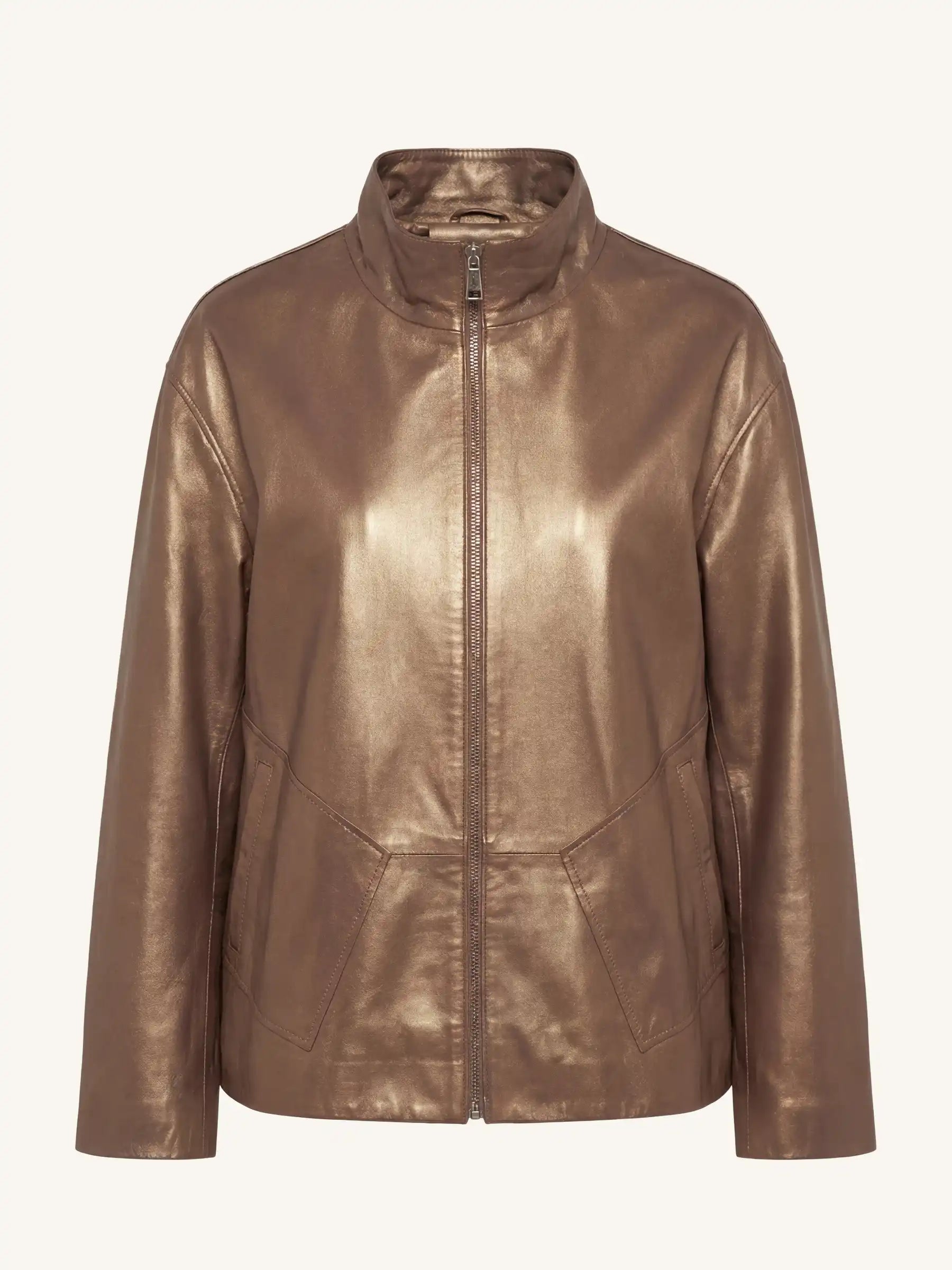 Bronze leather jacket on a white background