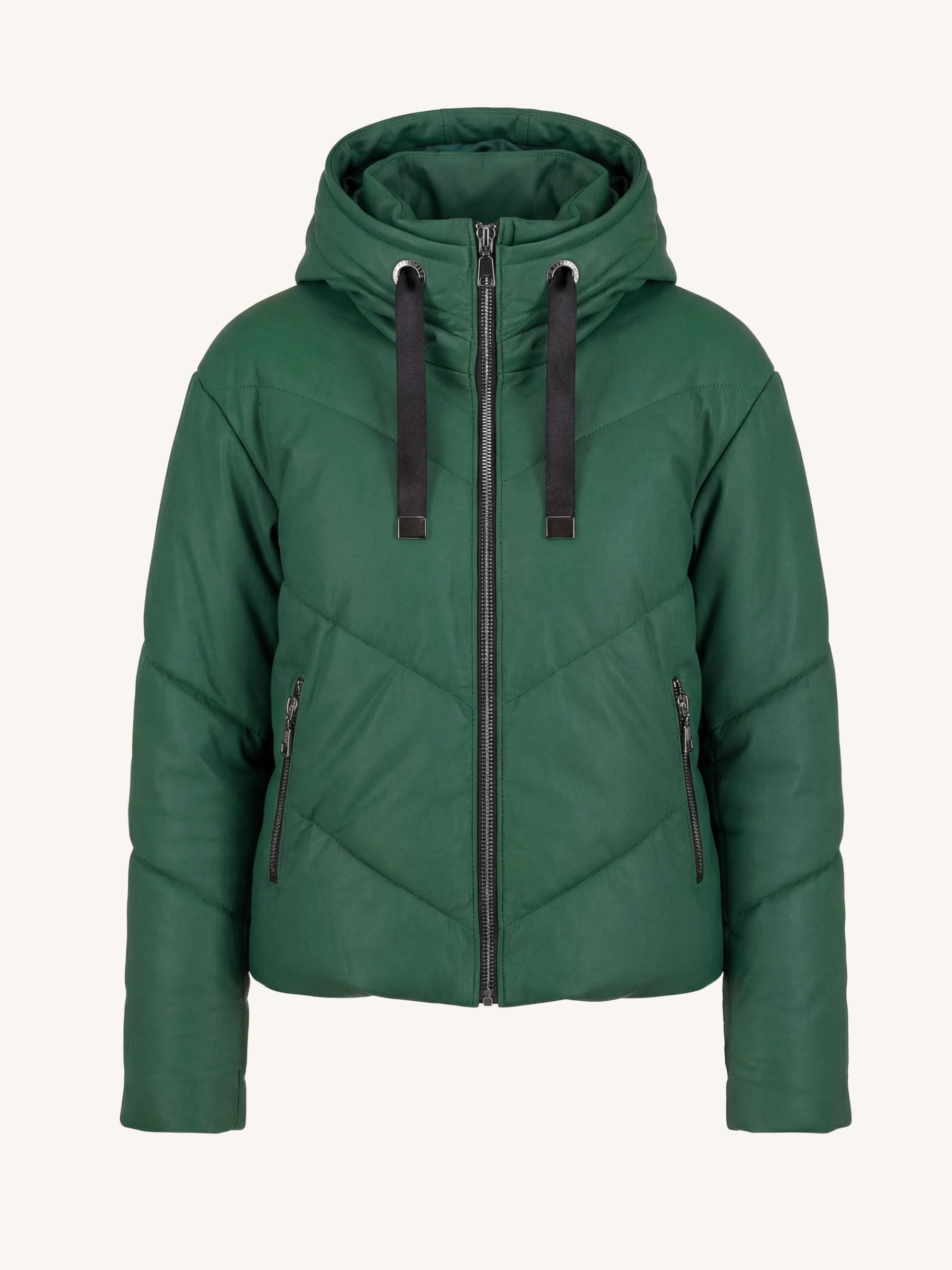 Green jacket with a hood on a white background