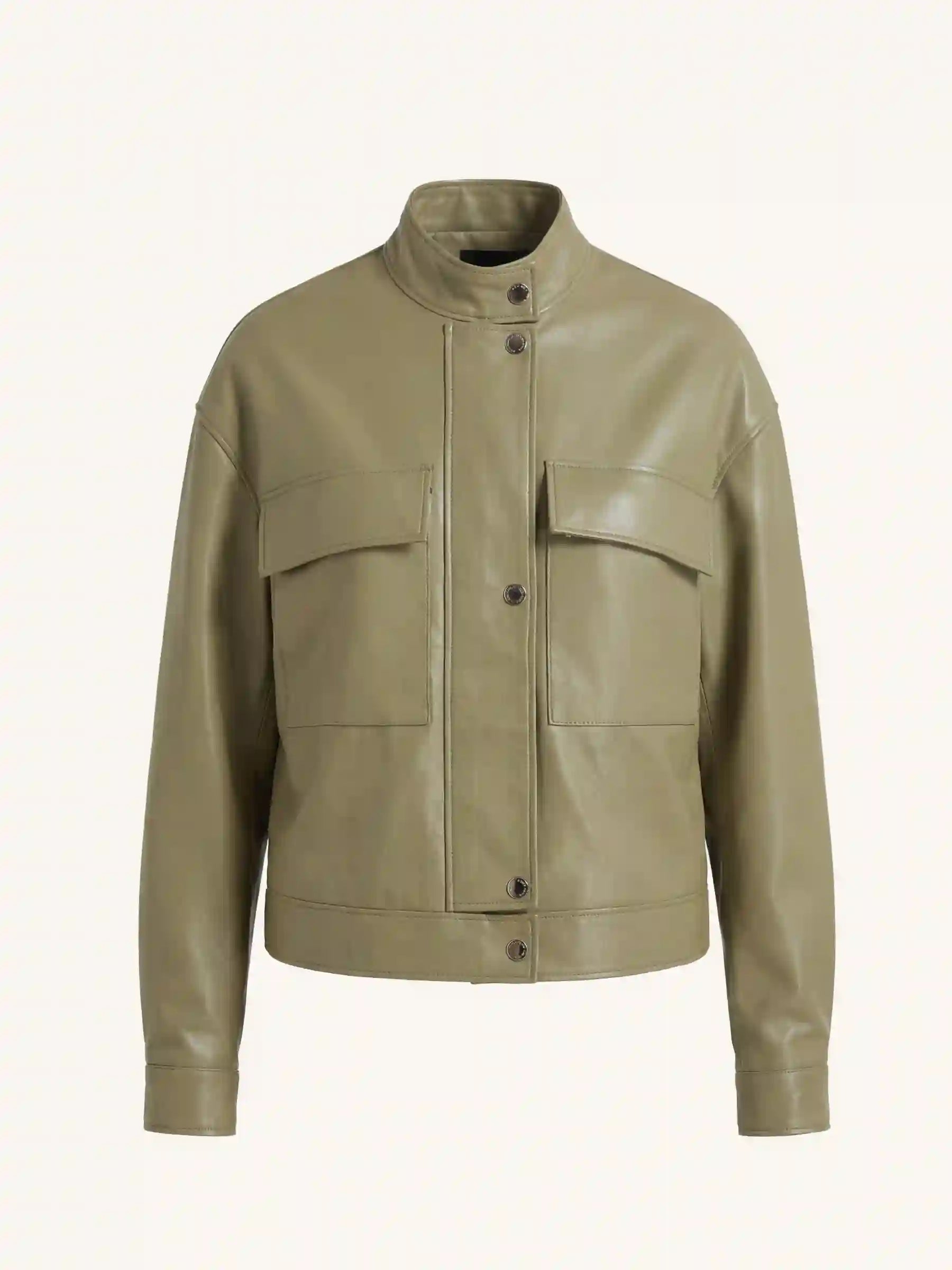 Green leather jacket on a white background