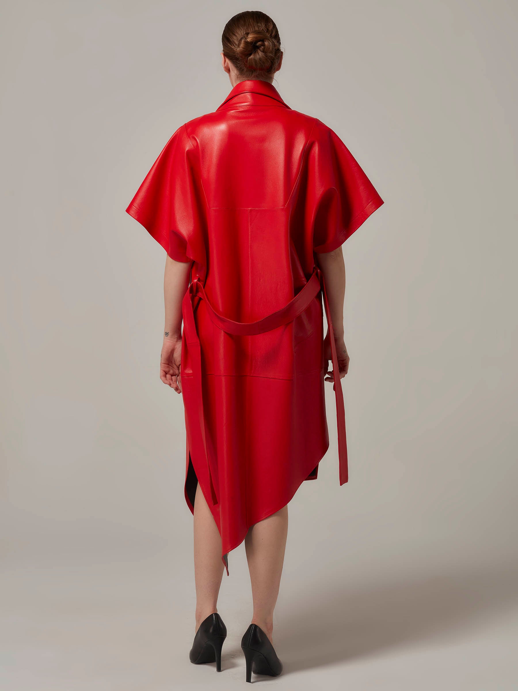 Red Double Sided Reversible Leather Coat