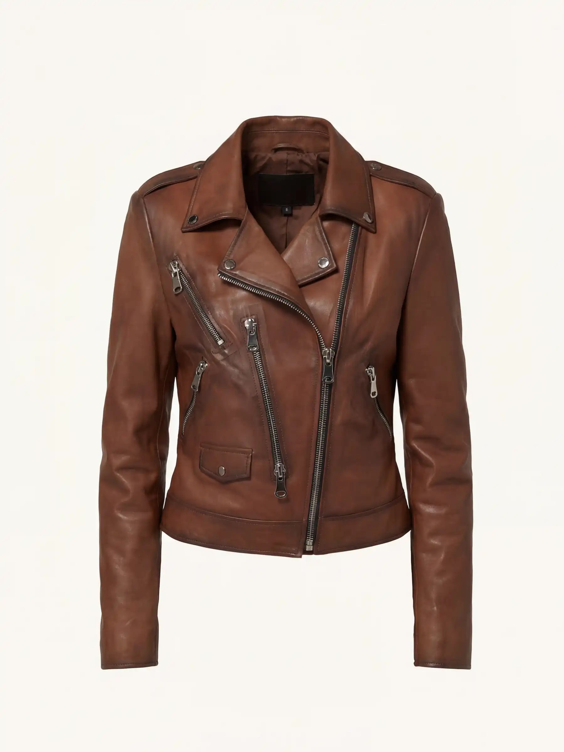 Brown leather jacket on a white background