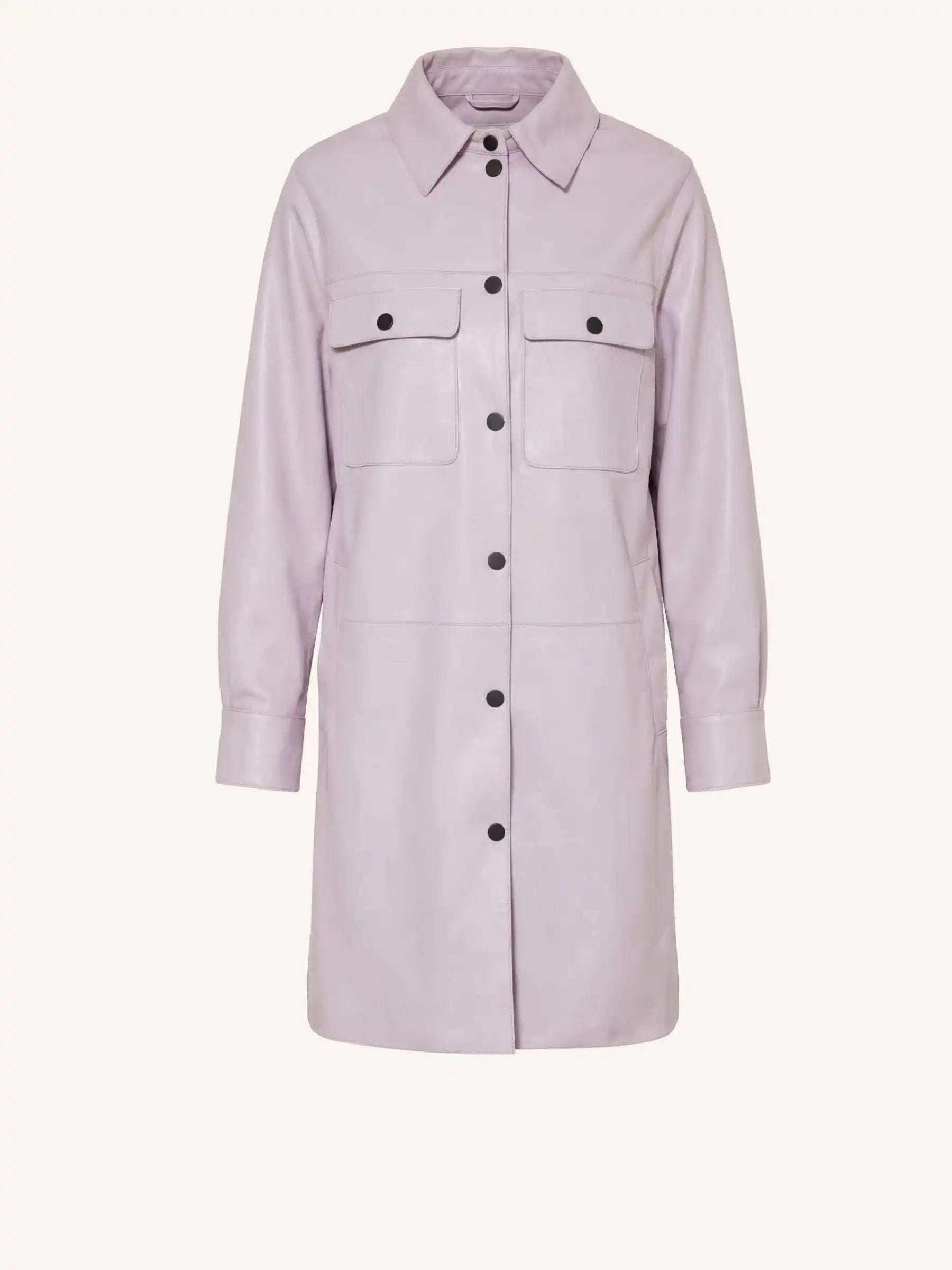 Light purple coat with button details on a white background
