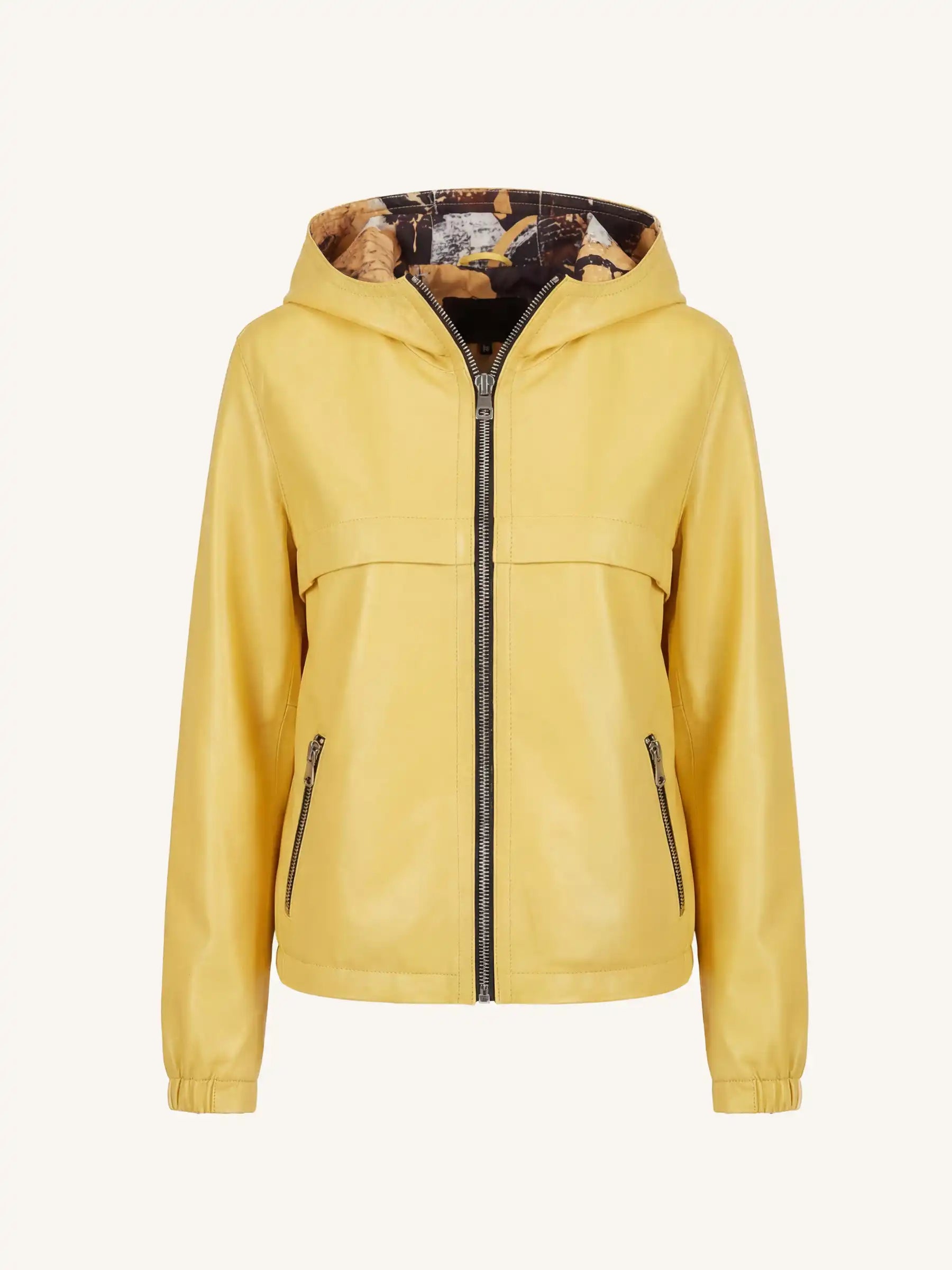 Yellow jacket with a hood on a white background