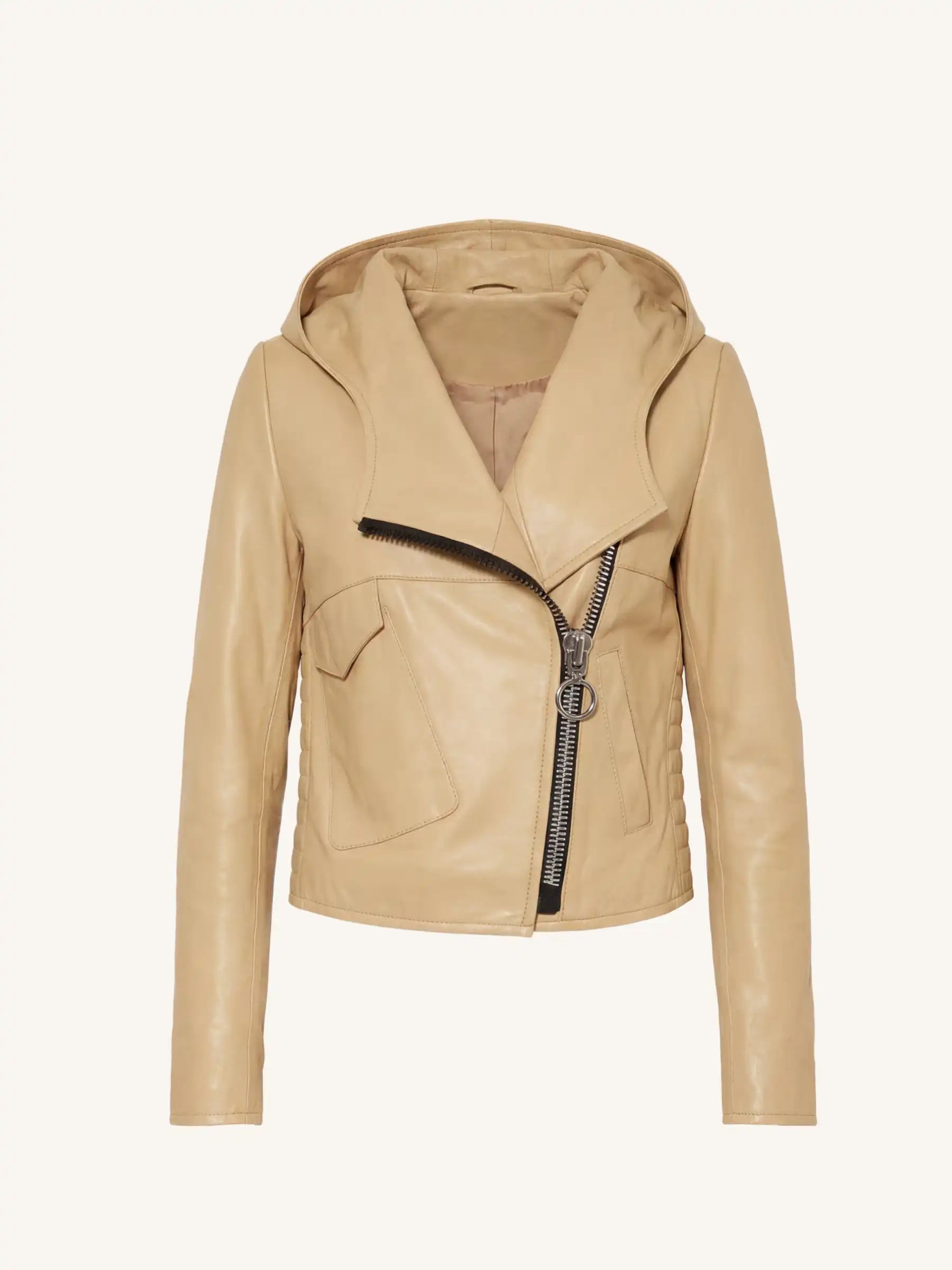 yellow leather jacket with a hood on a white background